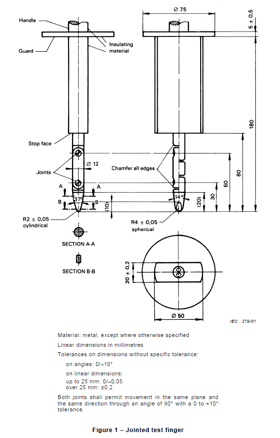 37°  IP2X Water Ingress Protection Test Equipment Finger Probe B 1